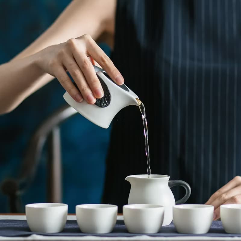 陸寶 東籬雅菊 淨墨牡丹 金點設計獎 1壺1海6杯 茶具組