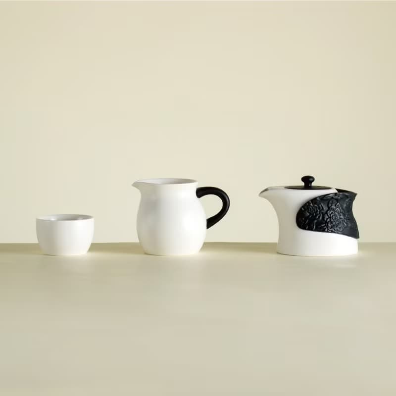 陸寶 東籬雅菊 淨墨牡丹 金點設計獎 1壺1海6杯 茶具組