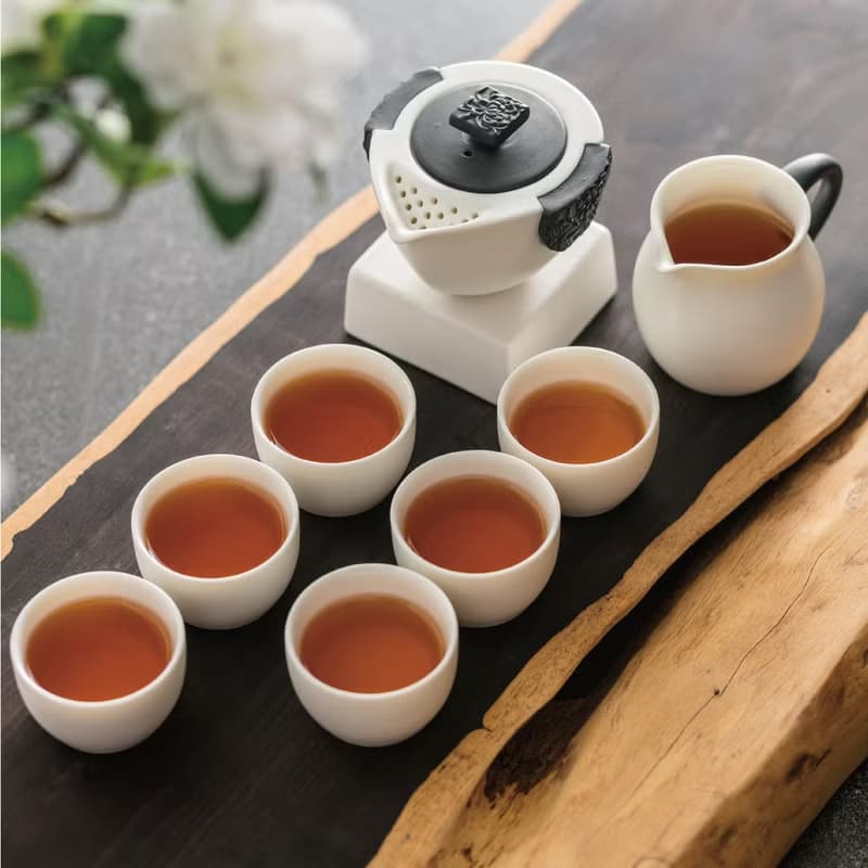 陸寶 東籬雅菊 淨墨牡丹 金點設計獎 1壺1海6杯 茶具組