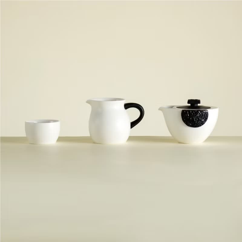 陸寶 東籬雅菊 淨墨牡丹 金點設計獎 1壺1海6杯 茶具組