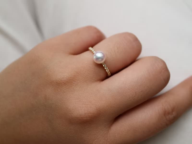 akoya珍珠戒指 天然鑽石戒指 婚戒 日本製 18k金鑲鑽 經典設計