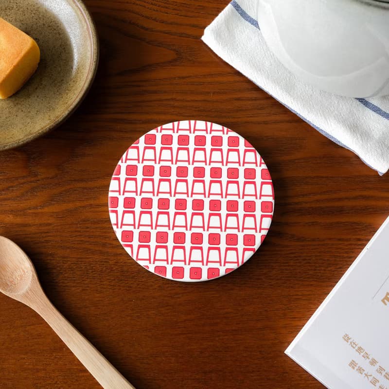 【錦源興】紅椅凳陶瓷吸水杯墊 l 底部防滑 鶯歌陶瓷製 禮物 新居