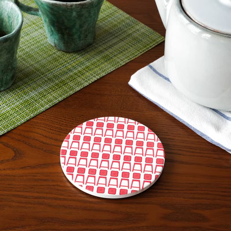 【錦源興】紅椅凳陶瓷吸水杯墊 l 底部防滑 鶯歌陶瓷製 禮物 新居