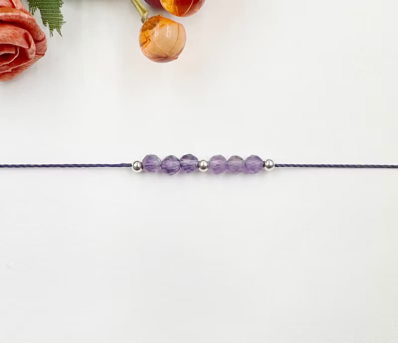 幸福線 紫水晶 純銀 迷你 銀珠 紅線 手鍊 閨蜜 能量 靈感 磁場