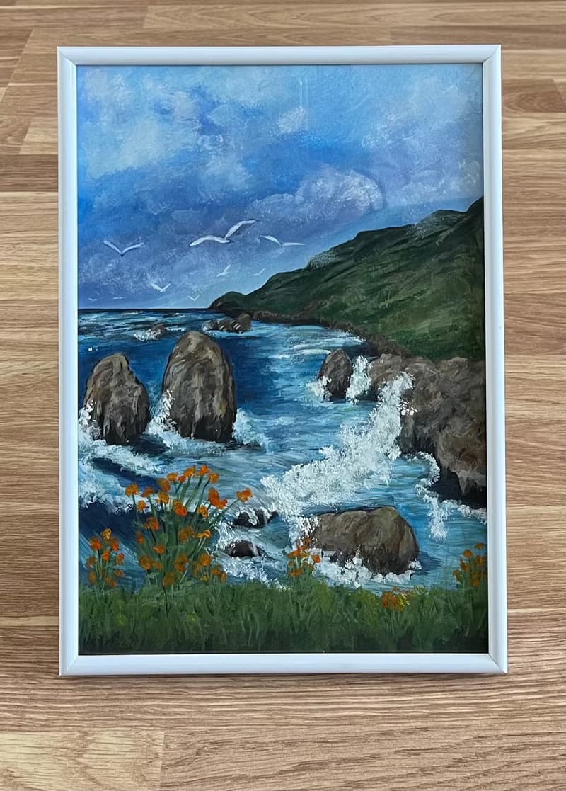 Seascape. Rocky coast. Gouache.