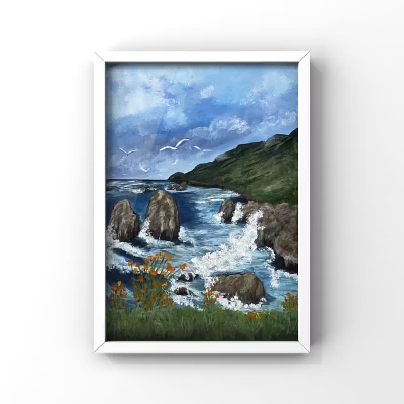 Seascape. Rocky coast. Gouache.