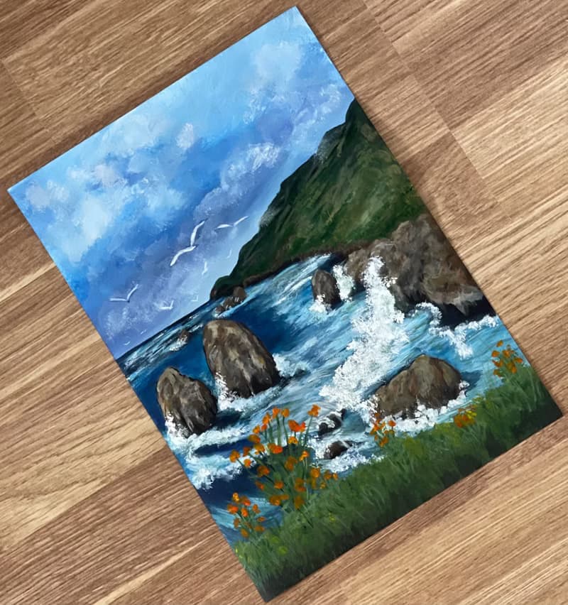 Seascape. Rocky coast. Gouache.