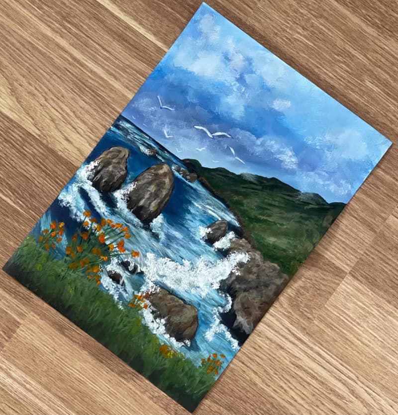 Seascape. Rocky coast. Gouache.