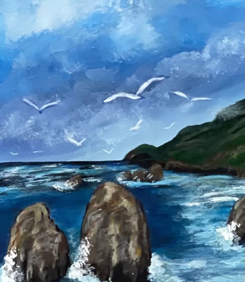 Seascape. Rocky coast. Gouache.