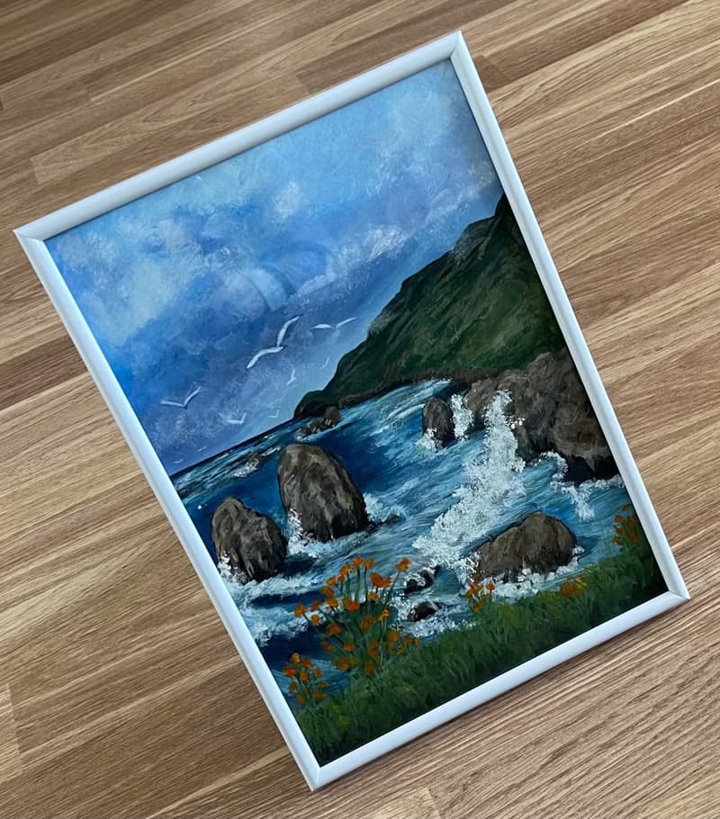 Seascape. Rocky coast. Gouache.