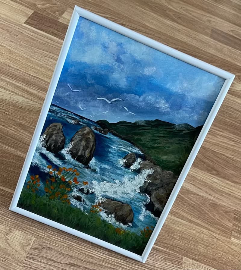 Seascape. Rocky coast. Gouache.