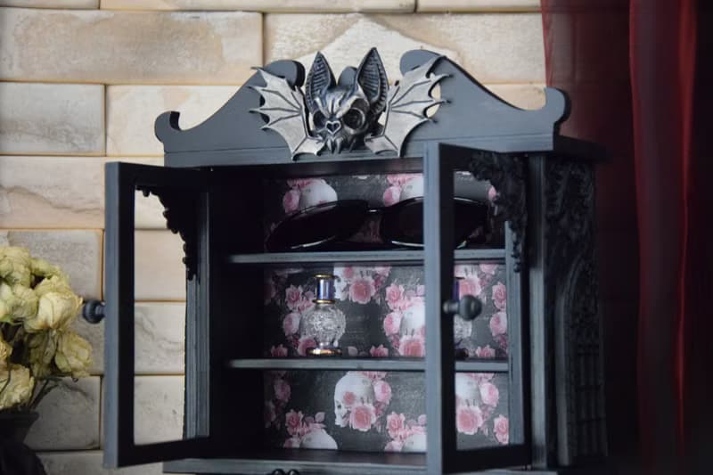Gothic Black furniture The Occultist's Cabinet bat skull Apothecary Skeleton Box