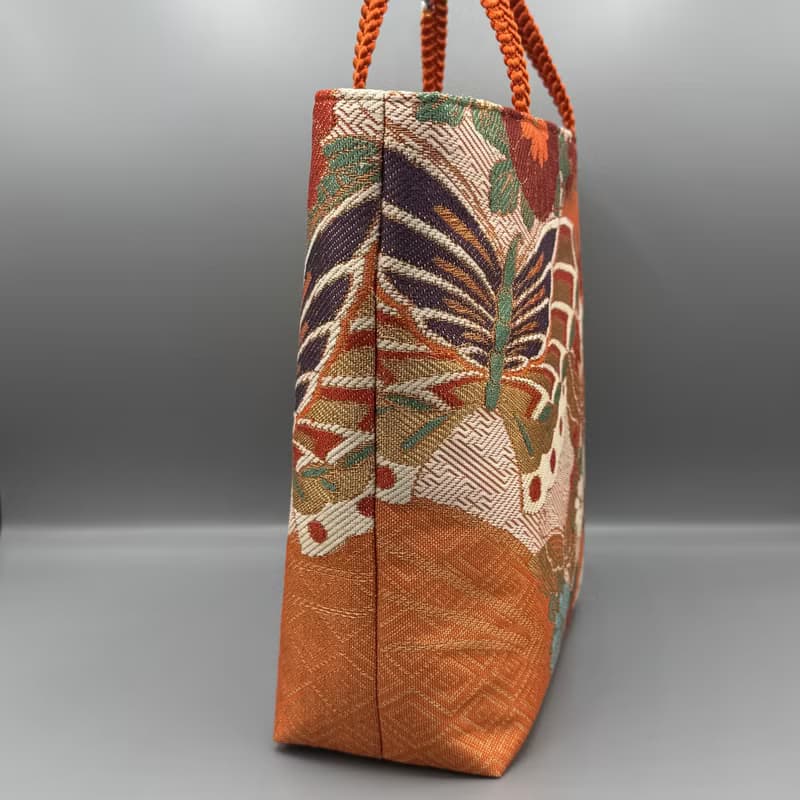 着物 帯 帯締め ハンドメイド トートバッグ リメイク オレンジ 蝶