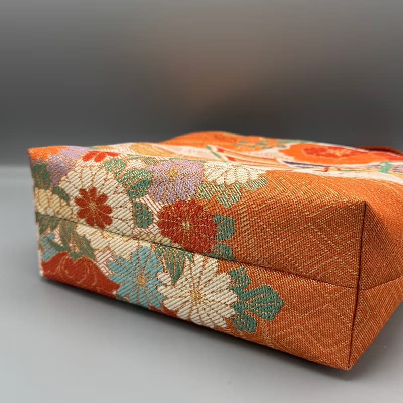 着物 帯 帯締め ハンドメイド トートバッグ リメイク オレンジ 蝶
