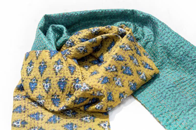 刺繡絲巾/絲綢刺繡圍巾/手縫紗麗線絲巾/印度絲綢刺繡圍巾-撞色風