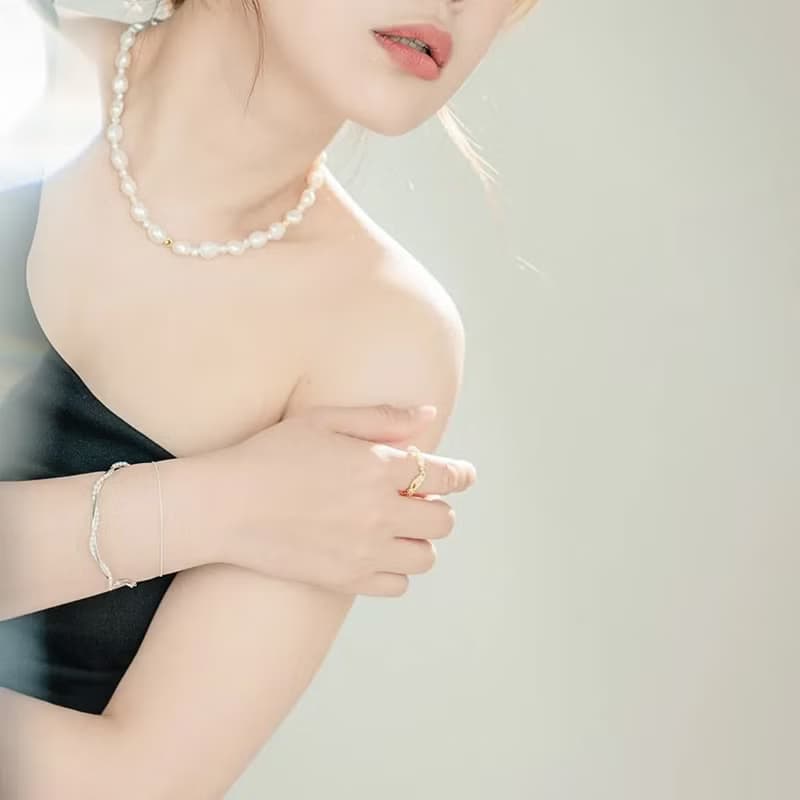 浪花。迷你珍珠純銀鏈手環