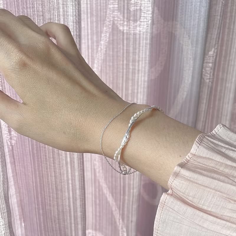 浪花。迷你珍珠純銀鏈手環