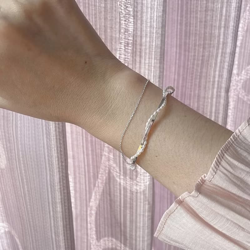 浪花。迷你珍珠純銀鏈手環