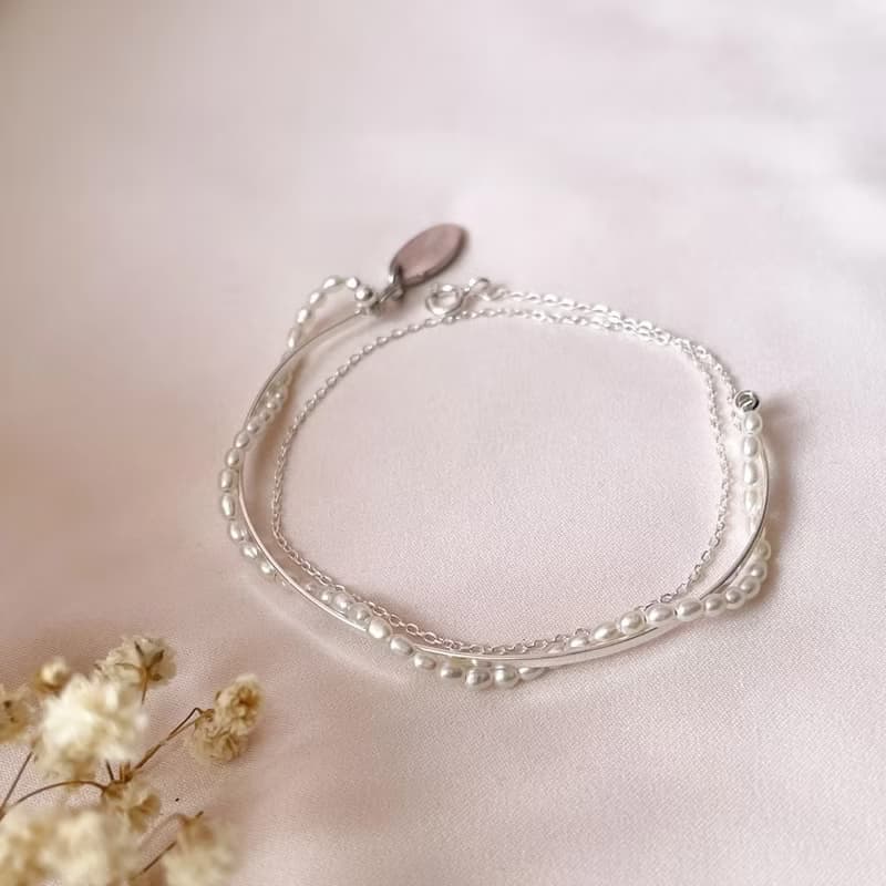 浪花。迷你珍珠純銀鏈手環