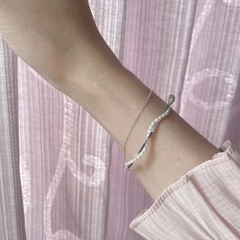 浪花。迷你珍珠純銀鏈手環