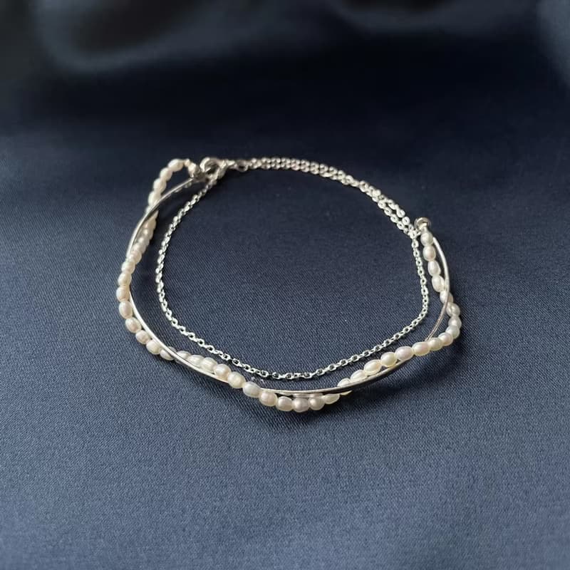 浪花。迷你珍珠純銀鏈手環