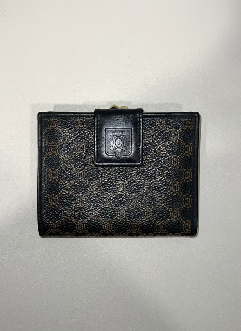 Celine黑色凱旋門短夾皮革銀包錢包 日本中古Vintage