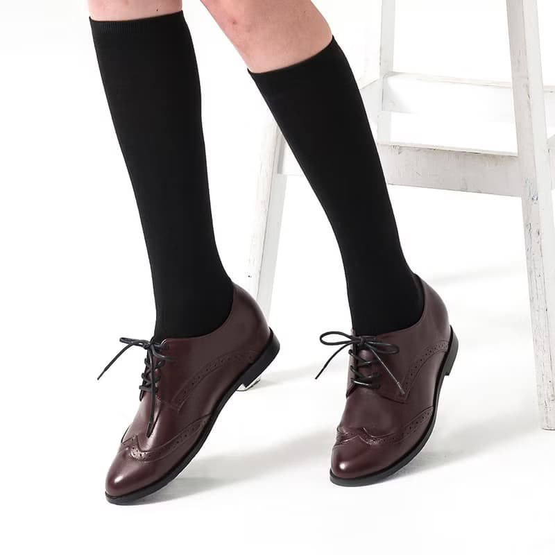 朱古力 全真皮綁帶內增高牛津鞋