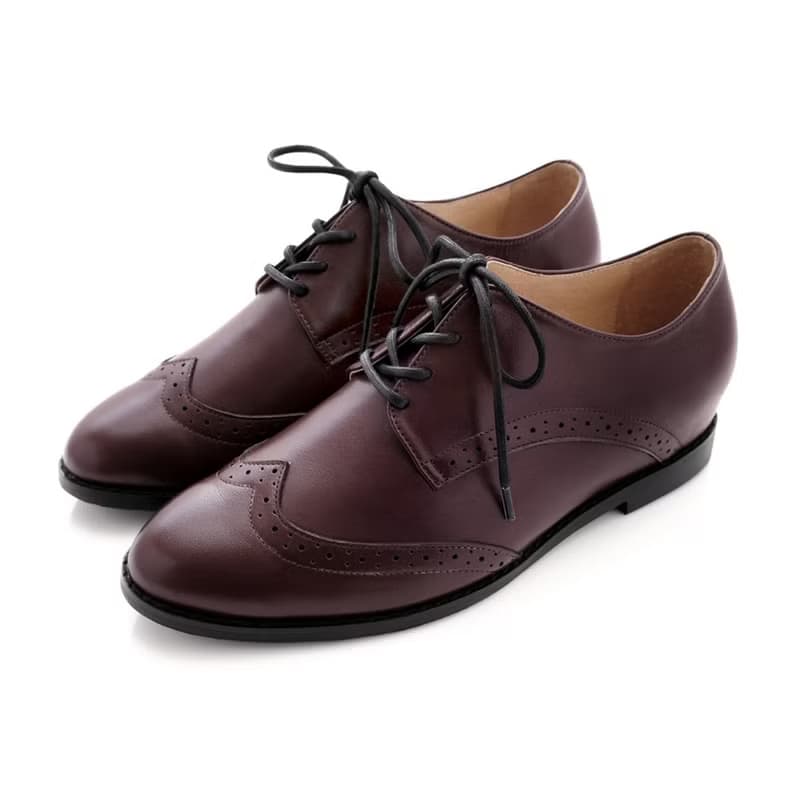 朱古力 全真皮綁帶內增高牛津鞋