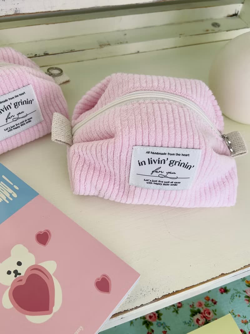 terry corduroy pouch M_baby pink