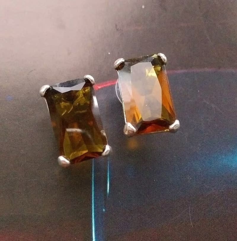 Vintage Jewelry 西洋古董飾品 AVON 琥珀色調 簡約方鑽 針式耳環
