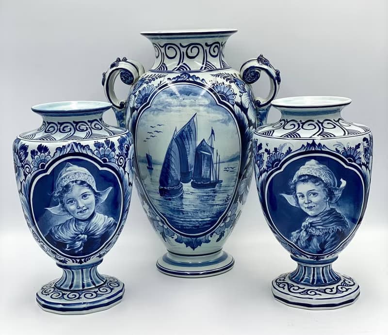 絕對古董藍色花瓶 Delft Bonnie | 三件套手繪花瓶