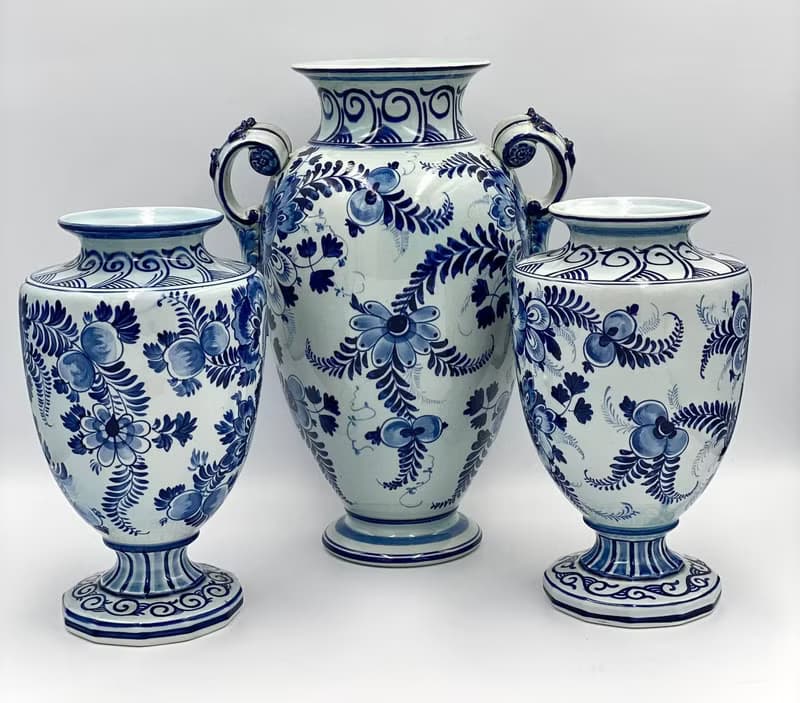 絕對古董藍色花瓶 Delft Bonnie | 三件套手繪花瓶