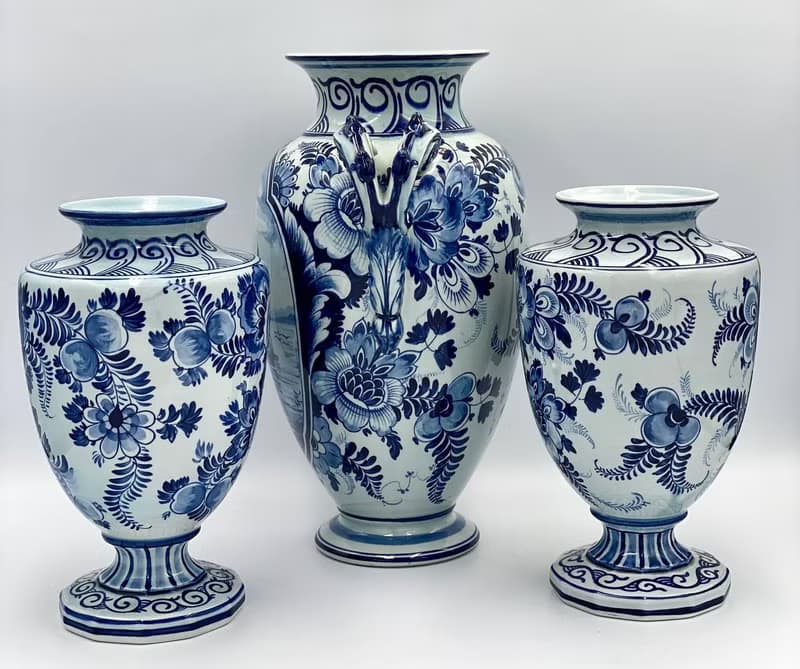 絕對古董藍色花瓶 Delft Bonnie | 三件套手繪花瓶