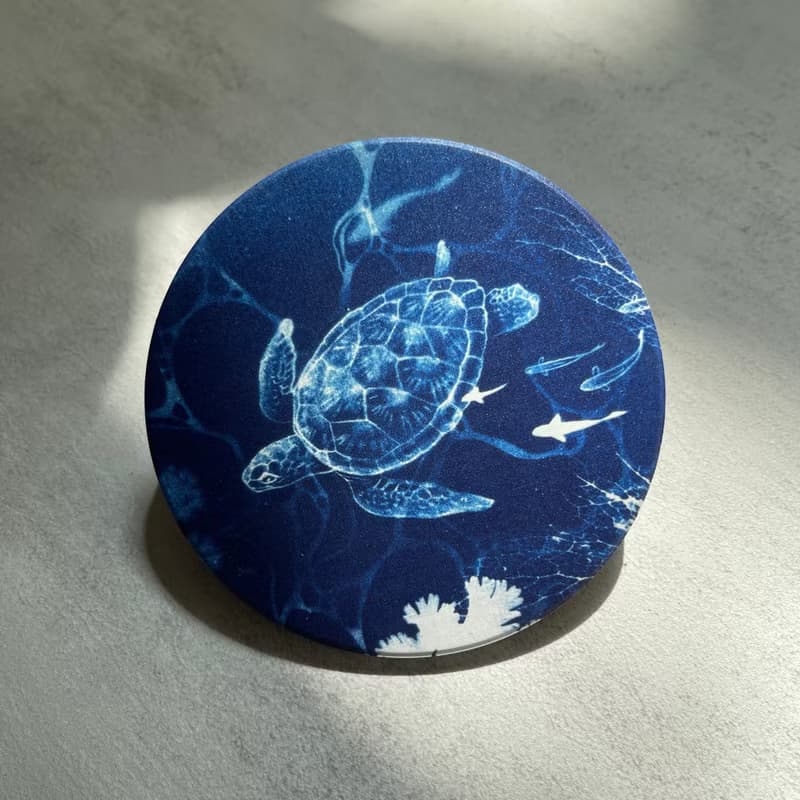 【波光粼粼】印刷藍曬-海洋生物/海龜/鯨魚/吸水杯墊