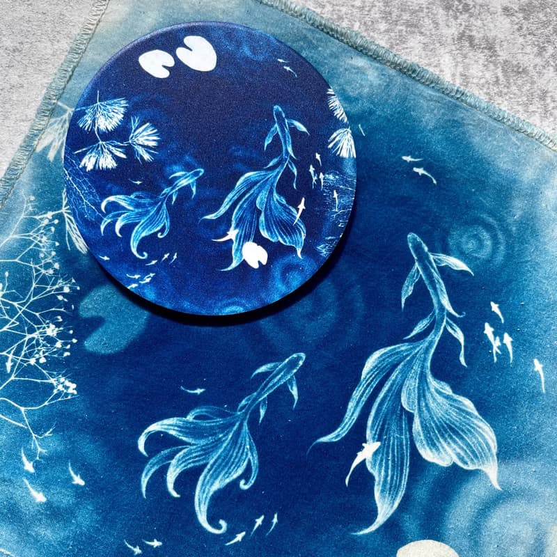 【波光粼粼】印刷藍曬-海洋生物/海龜/鯨魚/吸水杯墊