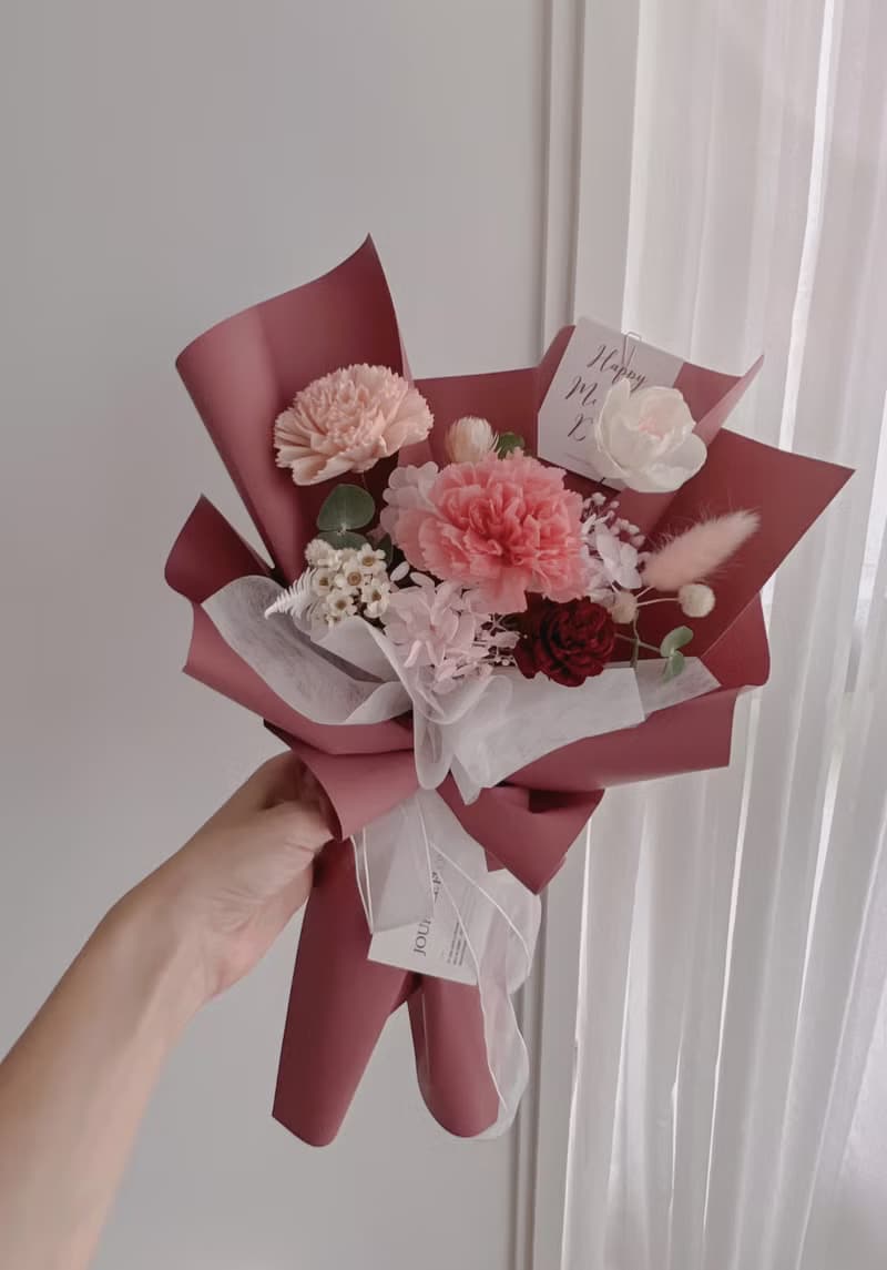 現貨*1 永生橘粉康乃馨乾燥花束 永生花 母親節花束禮物