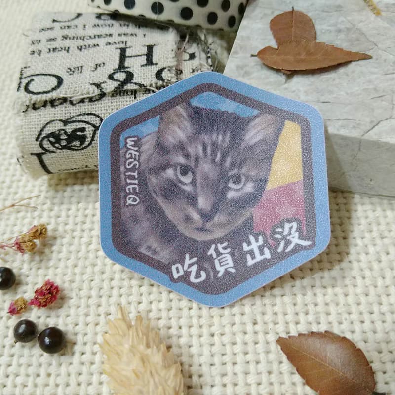 貓咪WOO-吃貨出沒-防水車貼-防水貼紙-安全帽貼紙