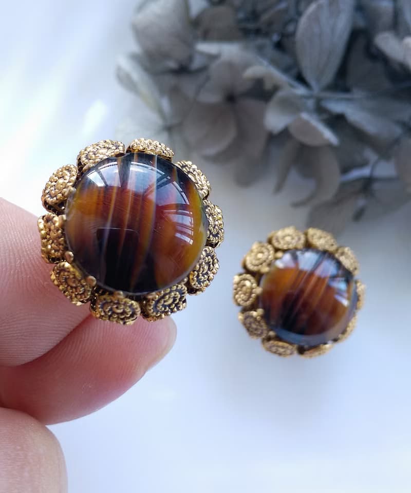 Vintage Jewelry 西洋古董飾品 西德製  蕾絲圈圈 夾式耳環