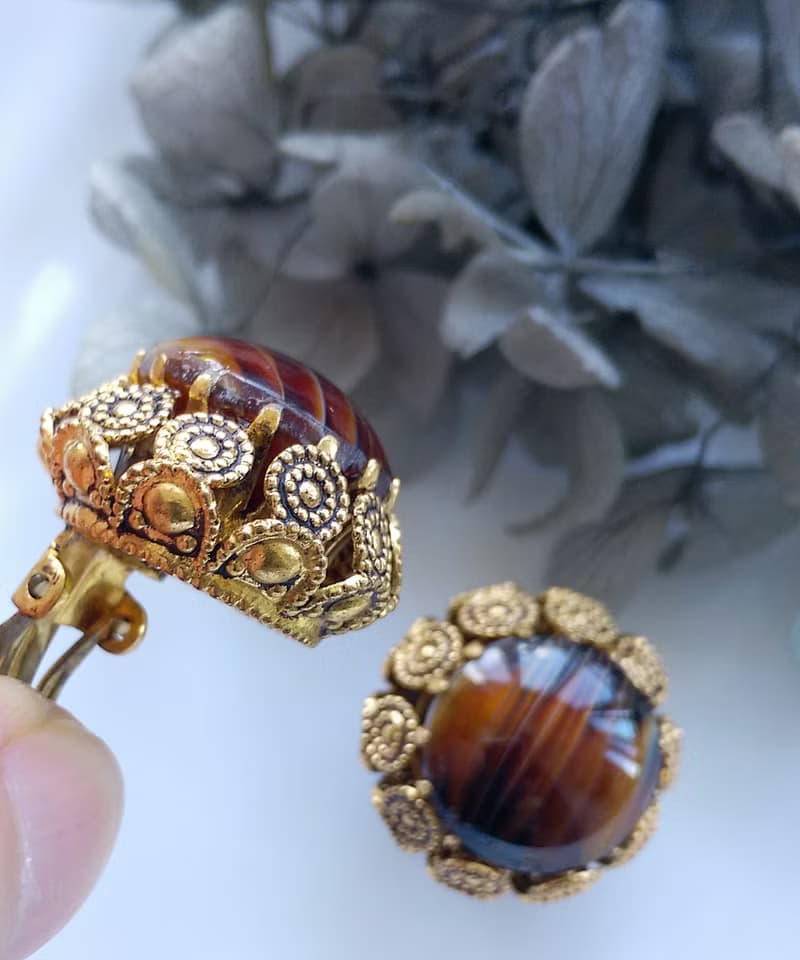 Vintage Jewelry 西洋古董飾品 西德製  蕾絲圈圈 夾式耳環