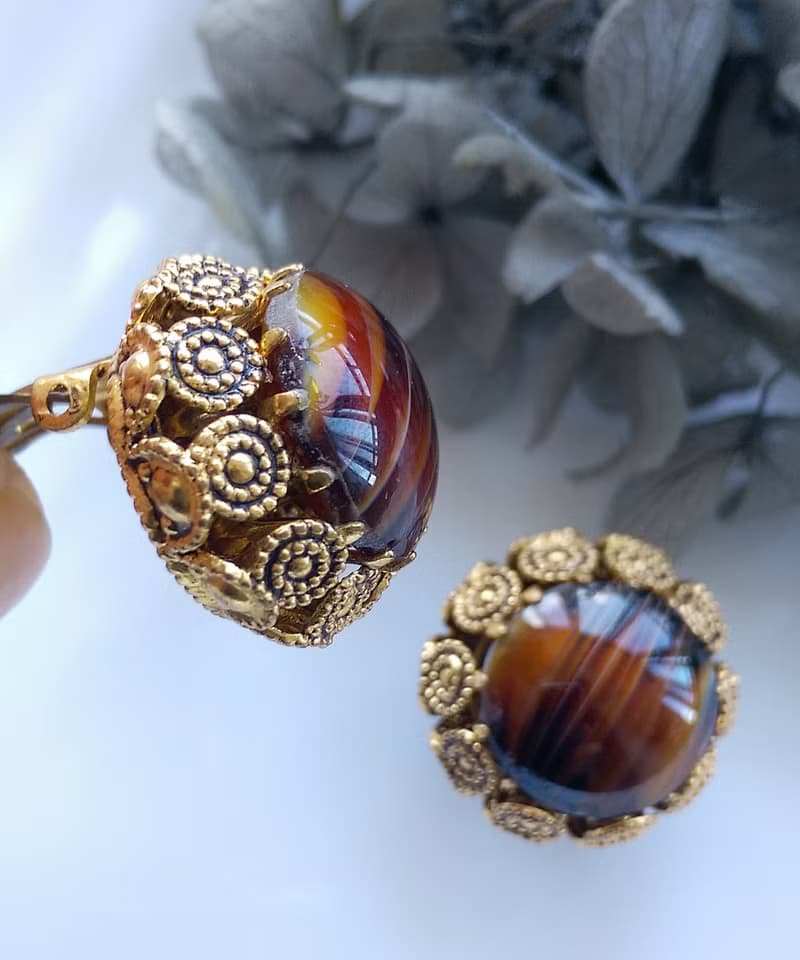 Vintage Jewelry 西洋古董飾品 西德製  蕾絲圈圈 夾式耳環
