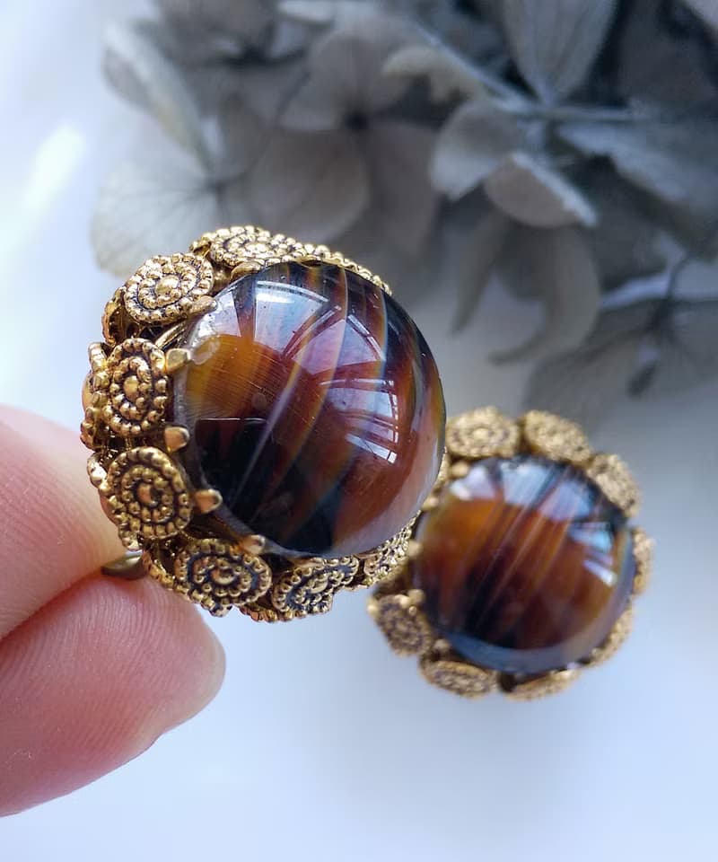 Vintage Jewelry 西洋古董飾品 西德製  蕾絲圈圈 夾式耳環