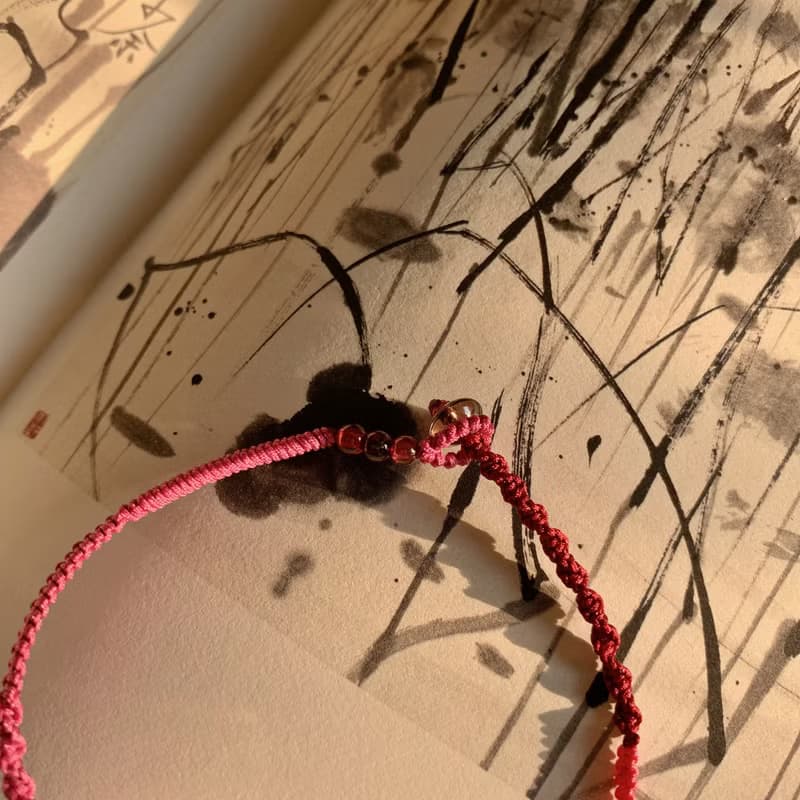 手作 余霞成綺。瑪瑙小平安扣復古編織手繩 桃花人緣古風新年手鏈