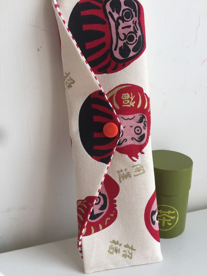 文青風環保筷袋  開運抱福 白  手作餐具袋.交換禮物.