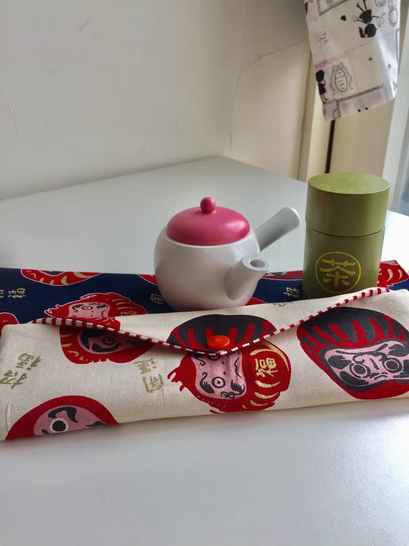 文青風環保筷袋  開運抱福 白  手作餐具袋.交換禮物.