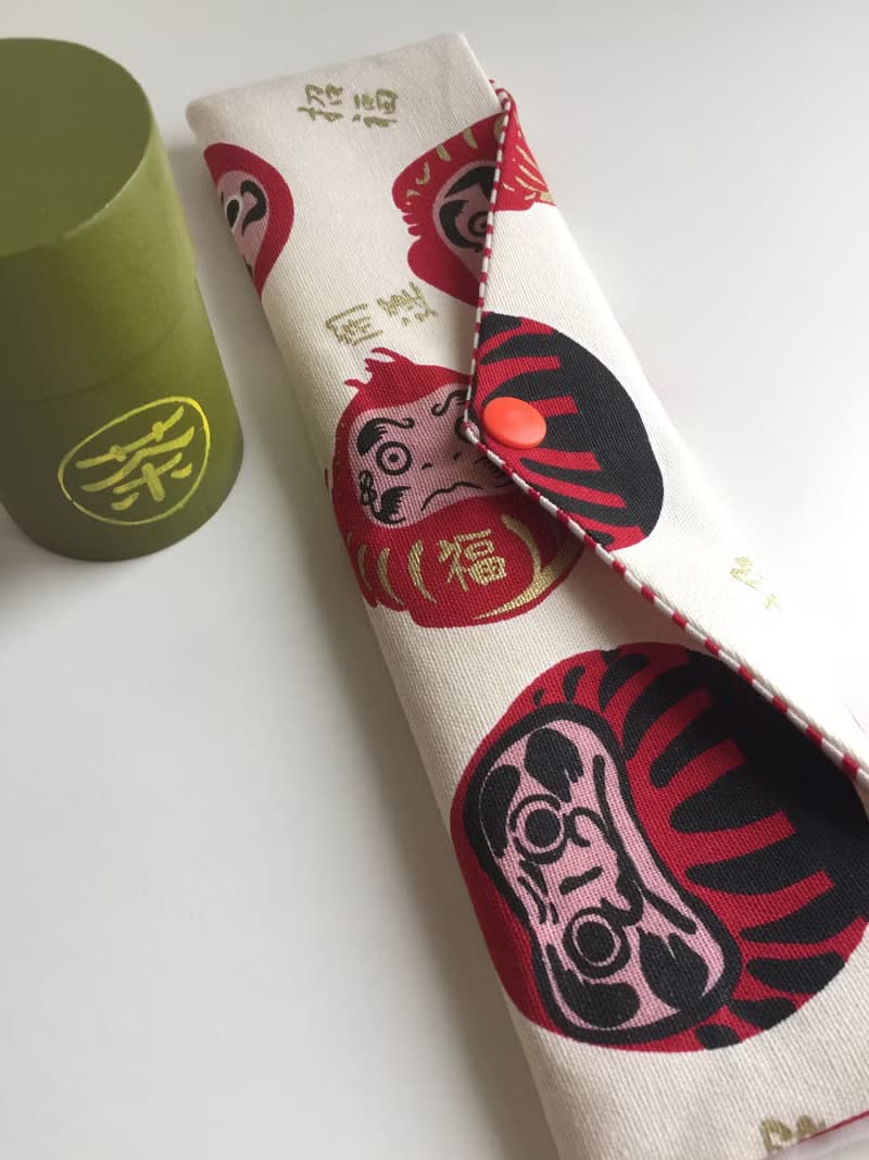 文青風環保筷袋  開運抱福 白  手作餐具袋.交換禮物.