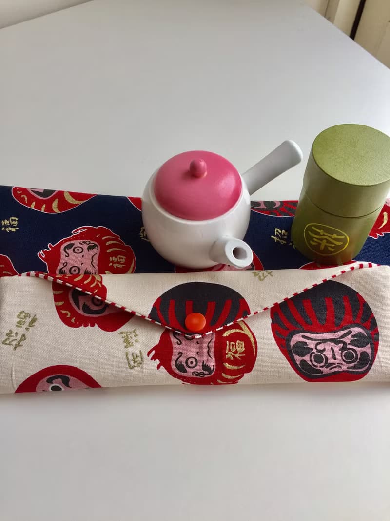 文青風環保筷袋  開運抱福 白  手作餐具袋.交換禮物.