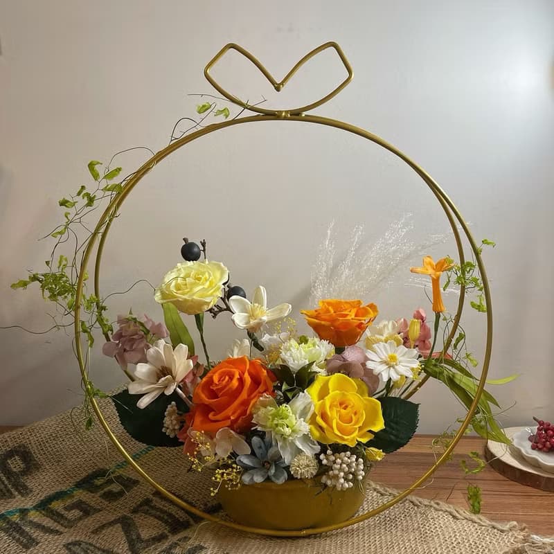【永生花禮】黃橙色系列永生桌花/開幕花禮/升遷花禮/祝賀花禮