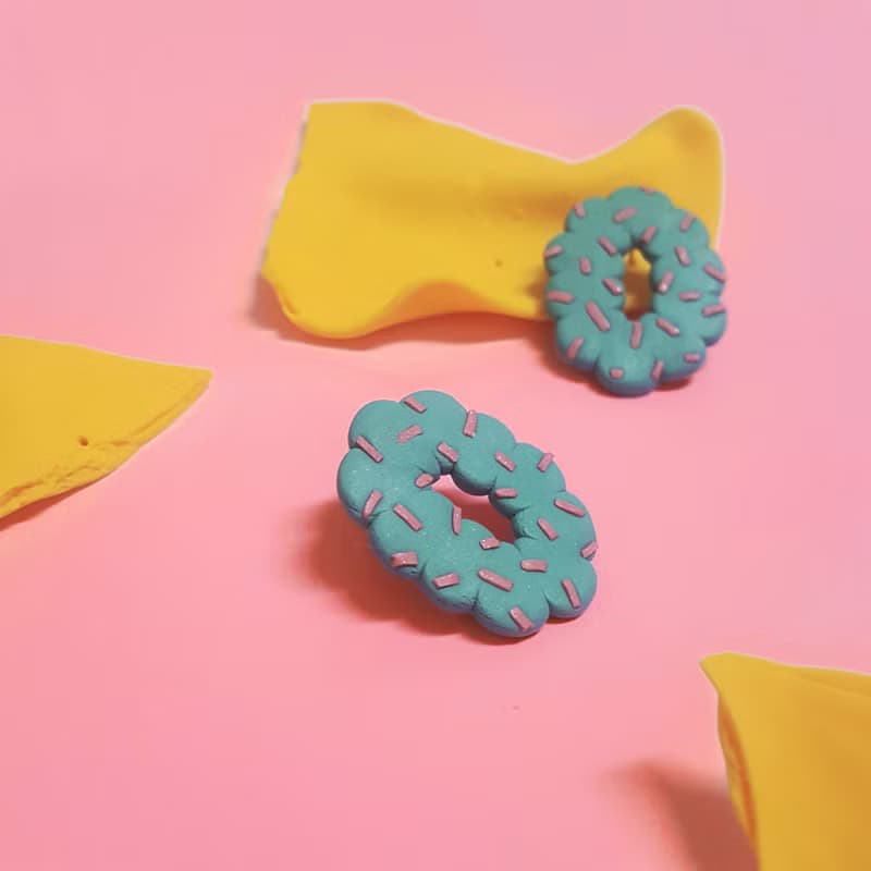 麥克耳圈圈系列 - 圓圈 黃藍綠圖案 可愛 貼耳 耳環 耳針 耳夾式