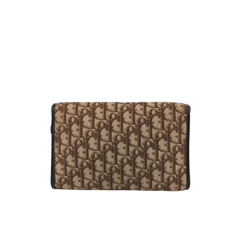 【 日本直送　名牌中古包 】Christian Dior トロッター ショルダーバッグ ブラウン CD ジャガード チェーン vintage mdfdd4