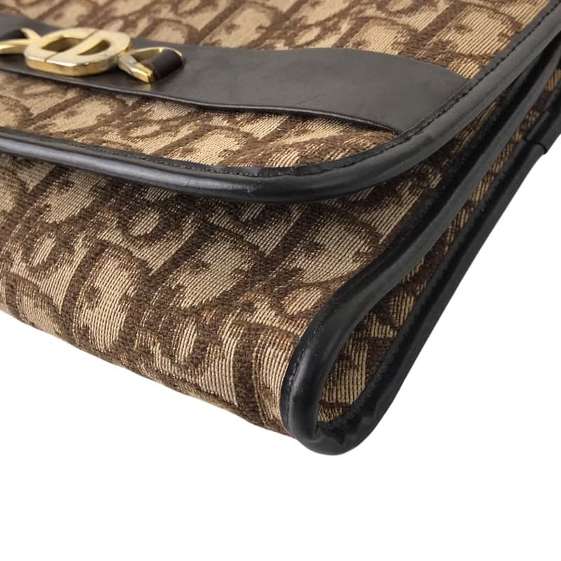【 日本直送　名牌中古包 】Christian Dior トロッター ショルダーバッグ ブラウン CD ジャガード チェーン vintage mdfdd4